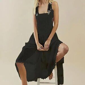 Black Overall Suspender Dress With Cutout Sides